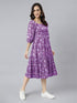 Purple Pure Cotton Floral Printed Tiered Dress